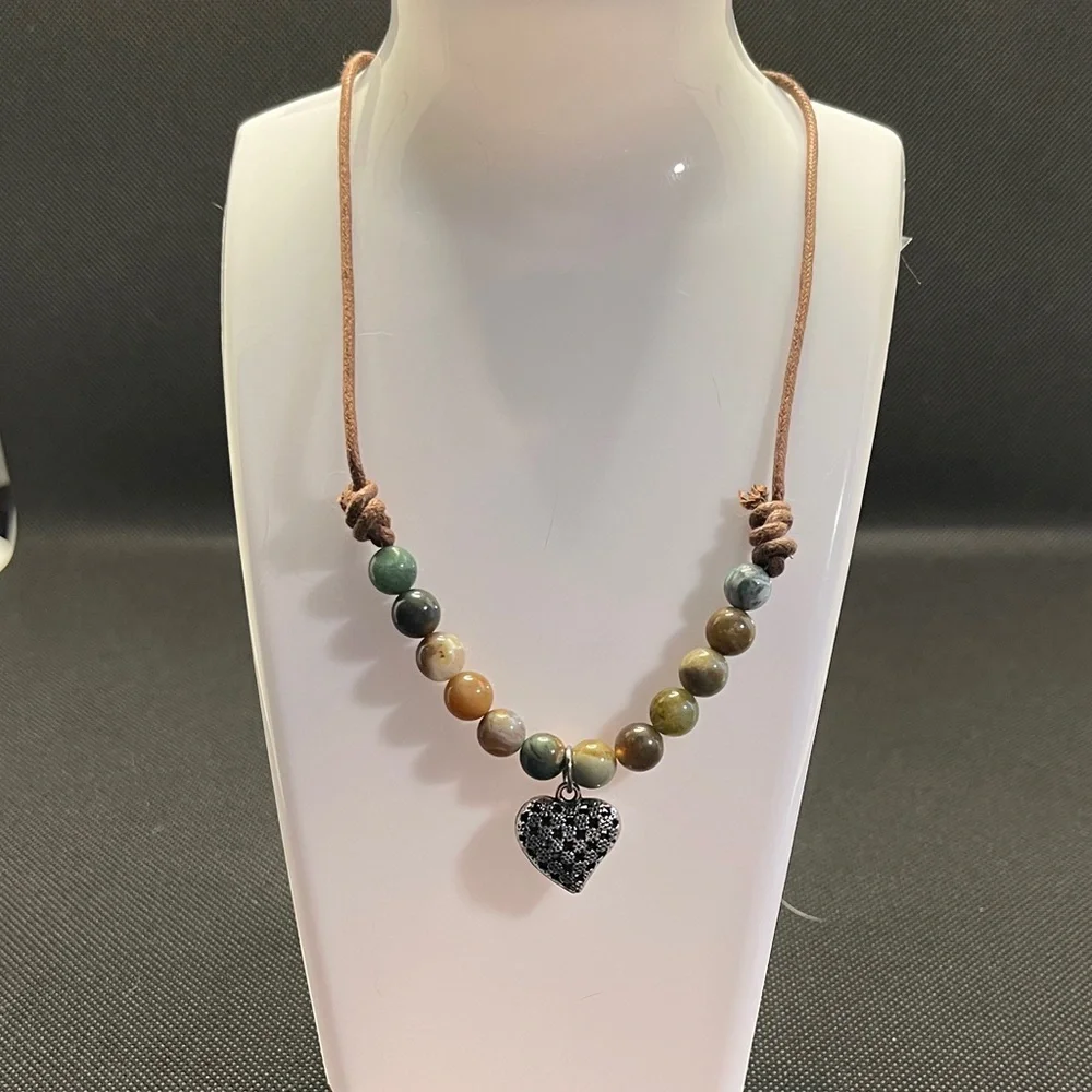 Artisan Beaded Necklace with Heart Pendant - Picture 1 of 2